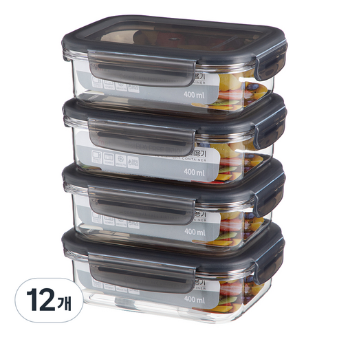 코멧 국내생산 BPA FREE 클리어 직사각 밀폐용기, 12개, 400ml