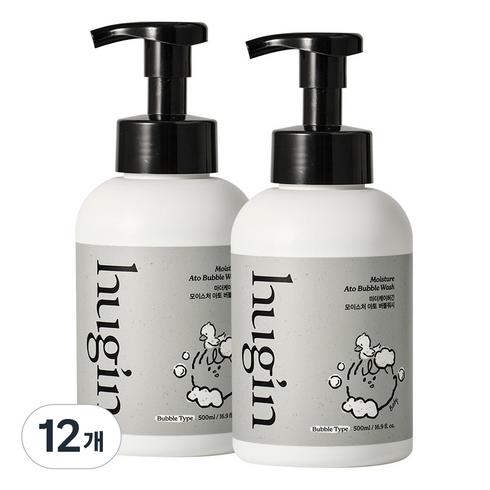 허긴 유아용 모이스처 아토 약산성 올인원 대용량 버블워시 거품형 무향, 500ml, 12개