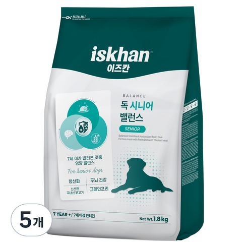 이즈칸 독 시니어 밸런스 사료, 항산화, 1.8kg, 5개