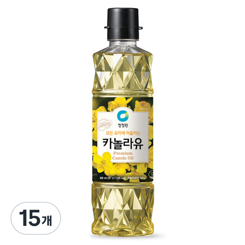 청정원 카놀라유, 900ml, 15개