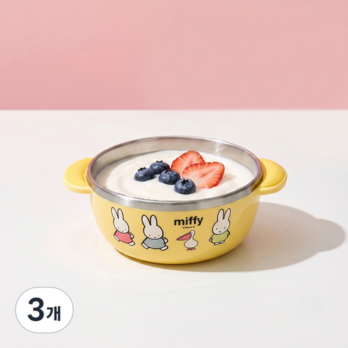 키친유 미피 논슬립 스텐 대접, 옐로우, 3개