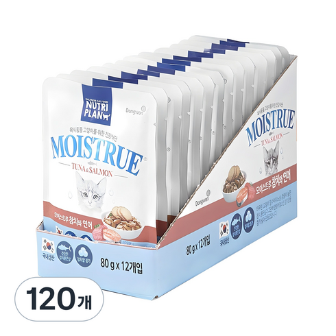 동원뉴트리플랜 고양이 모이스트루 습식 간식, 혼합맛(참치/연어), 80g, 120개