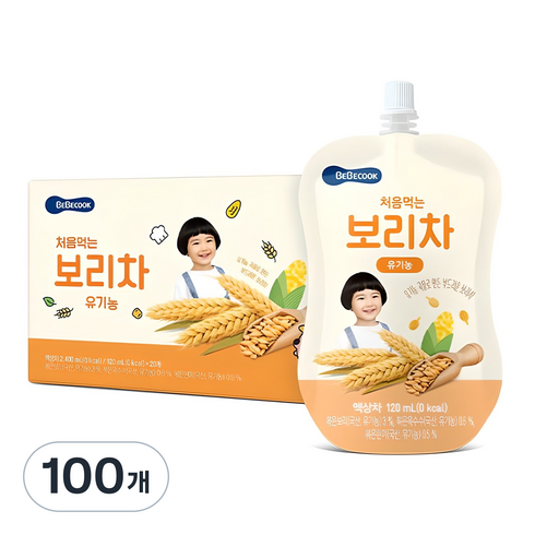 베베쿡 처음먹는 유기농 보리차, 120ml, 100개