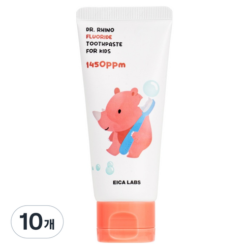 에이카랩스 고불소 빨간 코뿔소 어린이 치약 사과향 1450ppm, 60g, 10개