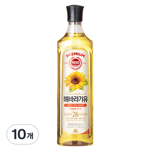 해표 해바라기유, 900ml, 10개