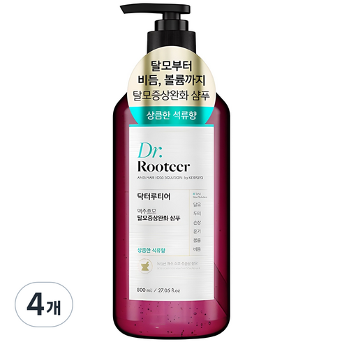 닥터루티어 맥주효모 탈모증상완화 샴푸 석류향, 800ml, 4개