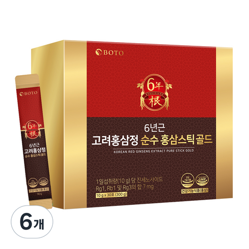 보뚜 6년근 고려홍삼정 순수 홍삼스틱 골드 10g x 30p, 6개, 300g