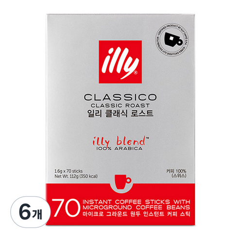 일리 클라시코 클래식 로스트 레귤러 원두커피믹스, 1.6g, 70개입, 6개