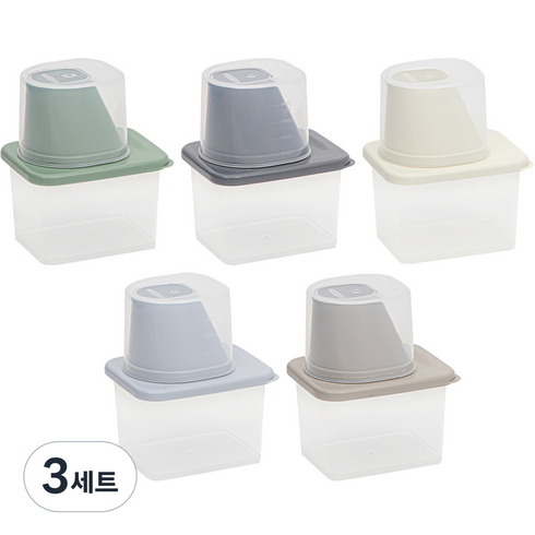 이지앤프리 클린킵 잡곡통 냉장고 정리 용기 385ml 5종 세트, 화이트 + 그린 + 우드 그레이 + 오션그레이 + 블루, 3세트