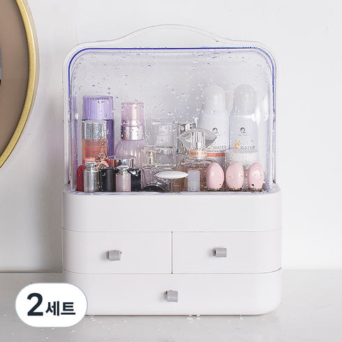비타할로 화장품 정리함 커버형 + 교체용 손잡이, 2세트, 화이트