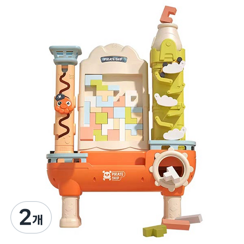 조이키즈 문어해적선 테트리스 3D 5in1 다기능 블록칠판 큐브맞추기 입체퍼즐 보드게임, 오렌지, 2개
