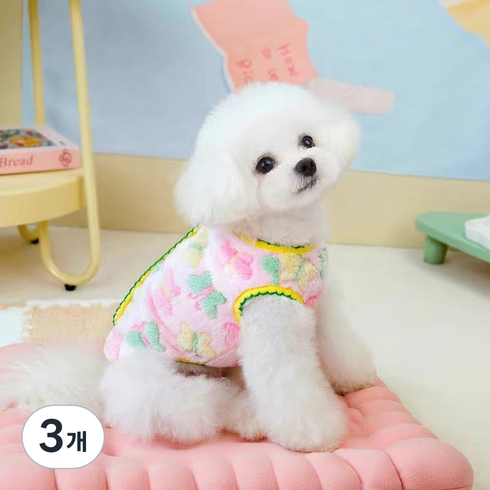 코코스튜디오 반려동물 양털 나비 수면조끼, 핑크, 3개