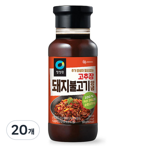 청정원 고추장 돼지불고기 양념, 500g, 20개
