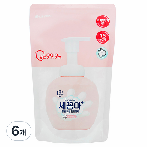 세균아꼼짝마 항균 버블 핸드워시 파우더향 리필, 200ml, 6개