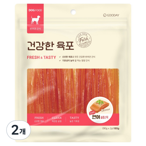 굿데이 강아지 간식 건강한육포 소프트 슬림스틱, 연어, 180g, 2개