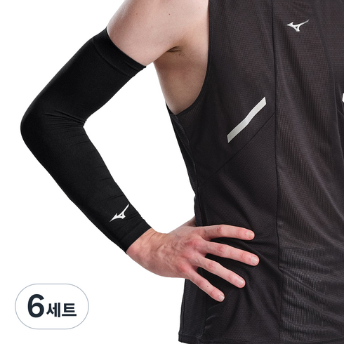 미즈노 더블 립 손목형 쿨토시, 블랙, 6세트