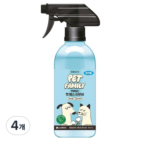 시리우스 펫패밀리 펫 메스 리무버 베이비파우더향, 400ml, 4개
