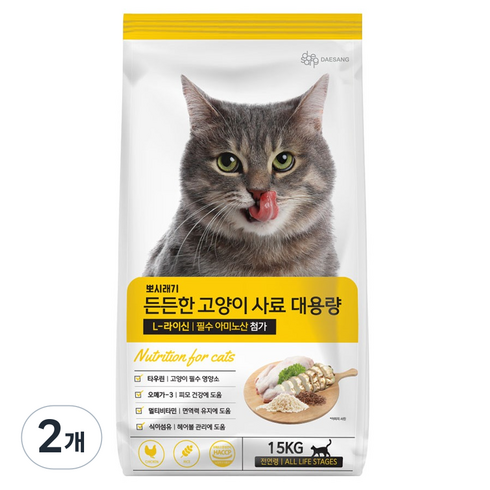 뽀시래기 고양이 전연령용 엘라이신 든든한 사료, 면역/항산화, 15kg, 2개