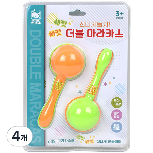 화이트웨일 더블 마라카스 악기놀이, 혼합색상, 4개