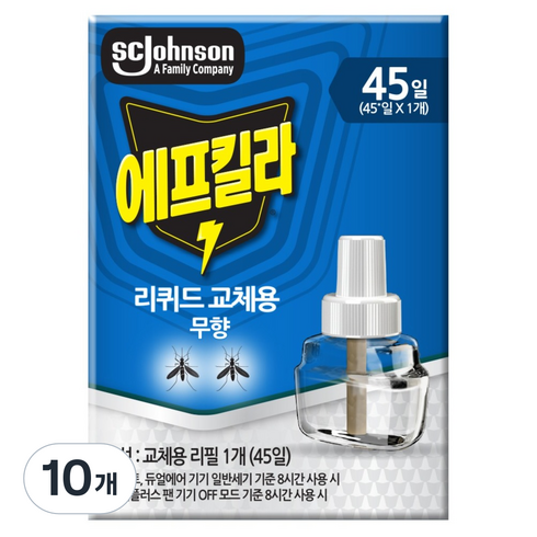 에프킬라 리퀴드 무향 45일 리필, 10개, 27.4ml