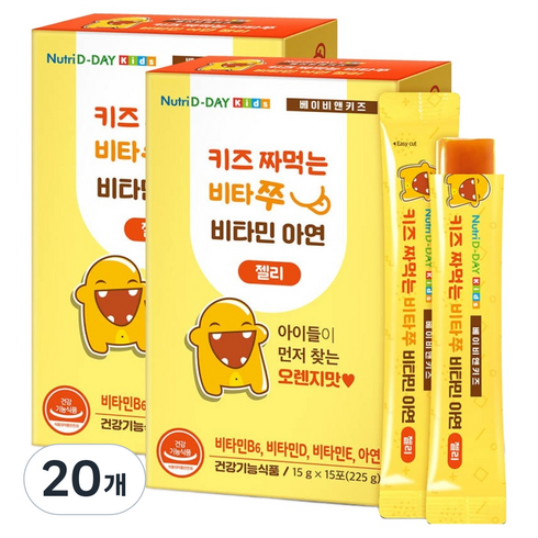 뉴트리디데이 키즈 짜먹는 비타쭈 비타민 아연 젤리 15p, 225g, 20개