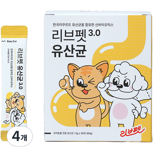 리브펫 반려동물 3.0 영양제, 60g, 장건강/유산균, 4개