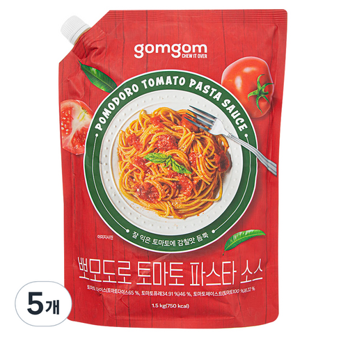 뽀모도로 토마토 파스타 소스, 1.5kg, 5개