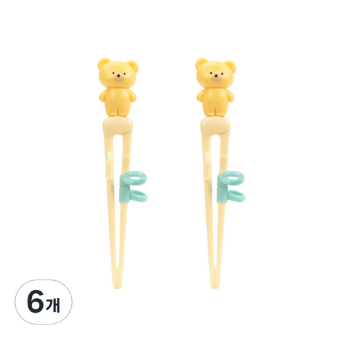 릴팡 더스틱 맥스 젓가락 1단계 왼손용 유아젓가락, 옐로우베어, 6개