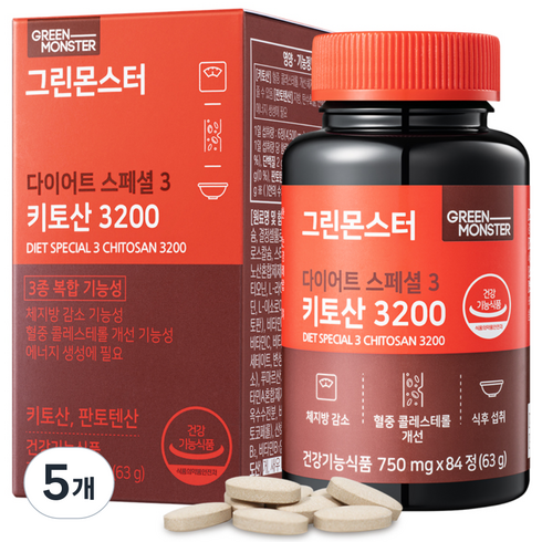 그린몬스터 다이어트 스페셜 3 키토산 3200, 84정, 5개