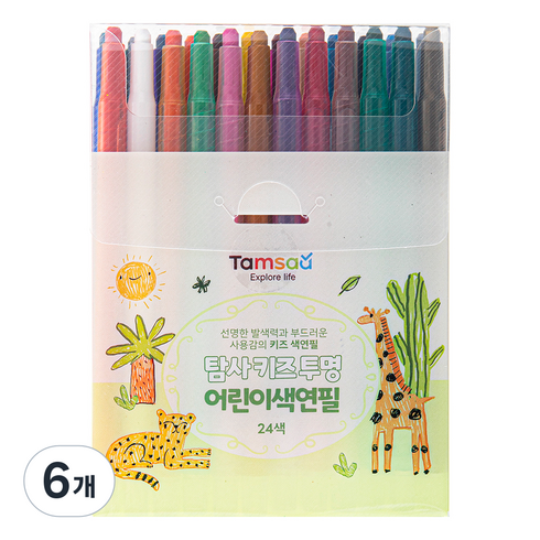 탐사 아동용 투명 색연필, 6개, 24색