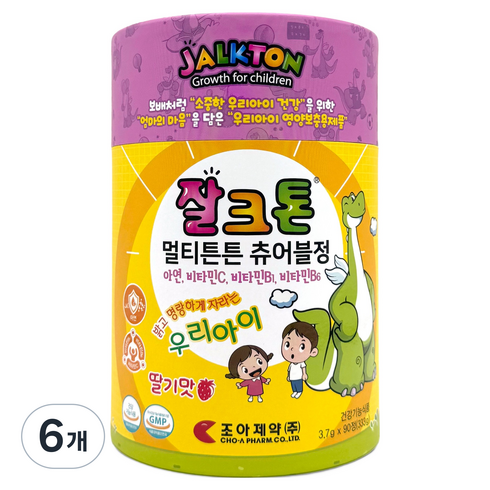 잘크톤 멀티튼튼 츄어블정 딸기맛 3.7g, 90정, 6개