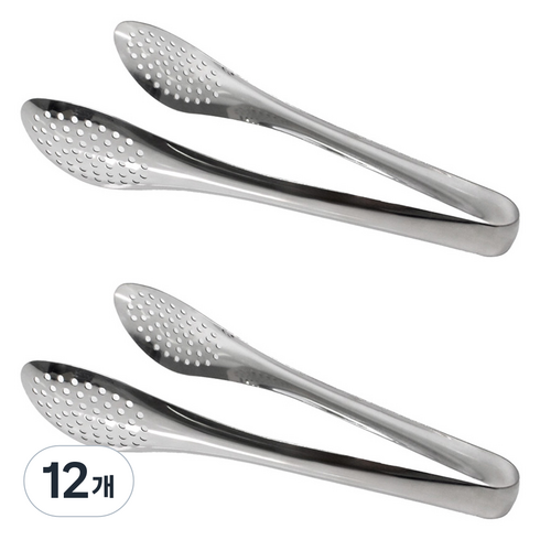 키친유 스텐 304 타공 샐러드 서빙 집게 230mm, 실버, 12개
