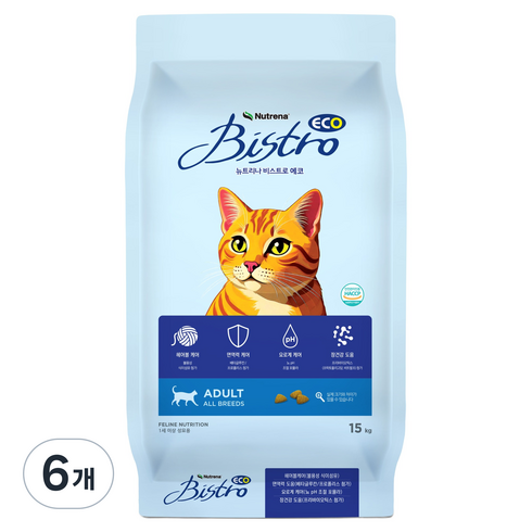 뉴트리나 어덜트 고양이 비스트로 에코 건식사료, 닭, 15kg, 6개