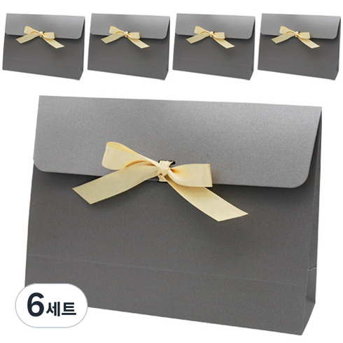 이브 리본장식 선물백 5p + 연브라운 리본 5p, 그레이, 6세트