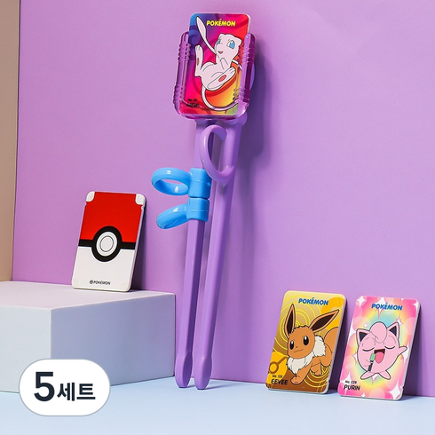 릴팡 유아용 포켓몬스터 카드체인지 젓가락 뮤 콰트로 + 카드 4종 세트, 혼합색상, 5세트