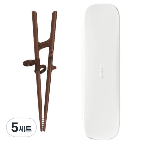 에디슨 성인용 젓가락 + 케이스 세트, 브라운(젓가락), 화이트(케이스), 5세트