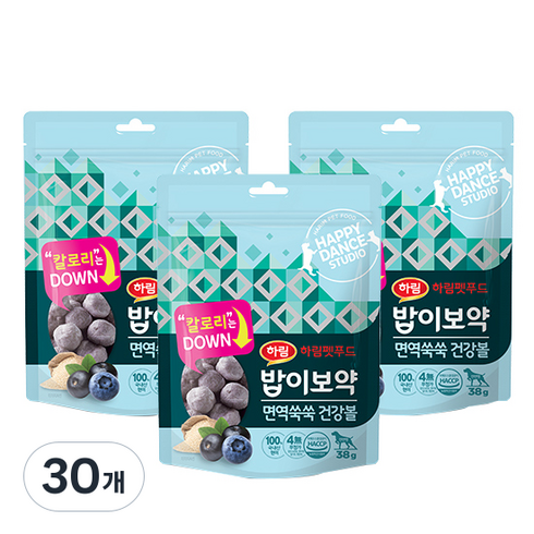하림펫푸드밥이보약 면역쑥쑥 건강볼 반려견 간식, 블루베리, 38g, 30개