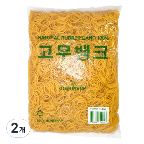 고무뱅크 고무밴드 1kg 40 x 1.3, 노란색, 2개