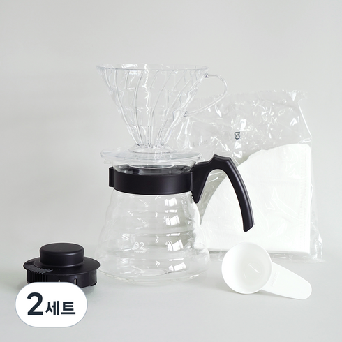 하리오 V60 입문용 핸드드립세트 1~4인용 VCND-02B-EX, 600ml, 2세트, 서퍼 + 드리퍼 + 여과지 + 계량스푼