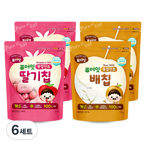 퓨어잇 내이브로 딸기칩 12g x 2p + 배칩 12g x 2p, 딸기맛, 배맛, 6세트
