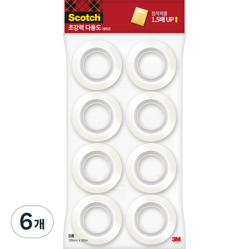 쓰리엠 스카치 초강력 다용도 테이프 리필 12mm x 20m 8롤, 6개, 투명