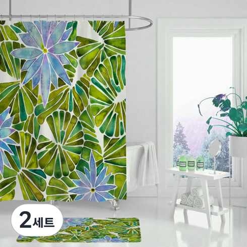 플라워타입 샤워커튼 TYPE3 180 x 120 cm + 커튼고리 12p, 2세트