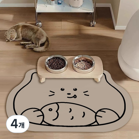 올리웰 반려동물 고양이 식기매트 60 x 40 cm, 밝은 갈색, 4개