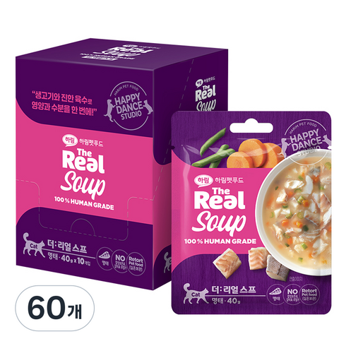 하림펫푸드 전연령 더리얼 캣 스프, 명태, 40g, 60개