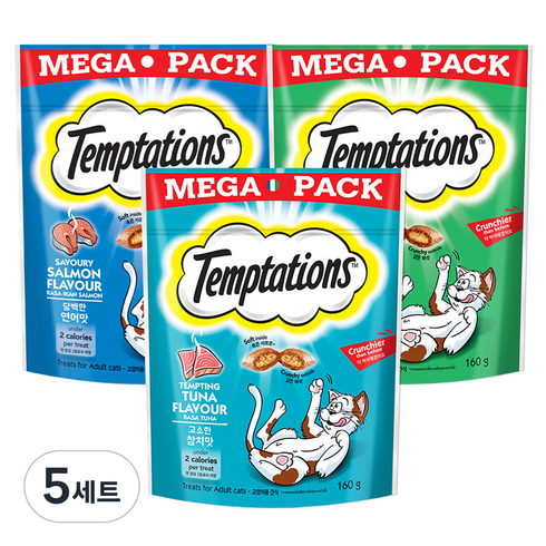 템테이션 고양이 워너비 간식 3종 세트, 담백한 연어맛, 고소한 참치맛, 풍부한 해산물맛, 5세트, 160g