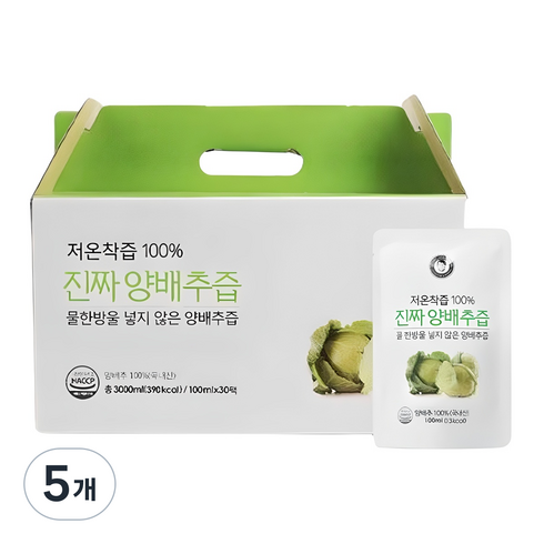 김재식헬스푸드 저온착즙 100% 진짜 양배추즙, 3L, 5개