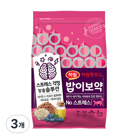 하림펫푸드 전연령 고양이 밥이보약 기능성 사료, 스트레스완화/안정/집중력관리, 2kg, 3개