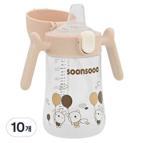순수아 유아용 추달린 원터치 스파우트컵, 240ml, 10개, 베이지