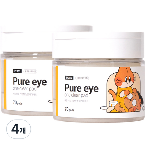 정글몬스터 반려동물 눈물세정제 퓨어 아이 원클리어 패드, 200ml, 4개