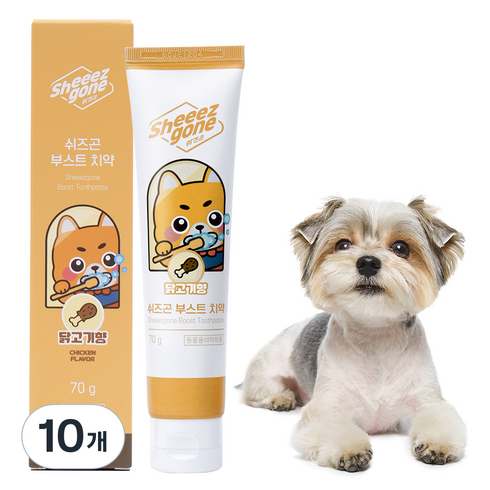 쉬즈곤 부스트 강아지 바르는 치약 치석 제거 닭고기향, 70g, 10개